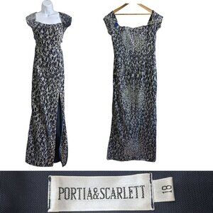 PORTIA & SCARLETT Navy Glitter Web Beaded Short Sleeve Slit Sheath Dress Size 18